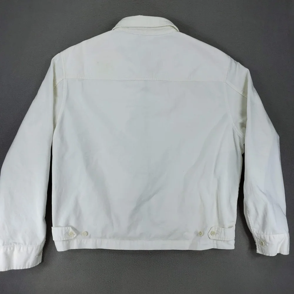 Polo Ralph Lauren Harrington Jacket Mens L White Cotton Full Zip Pony Vintage